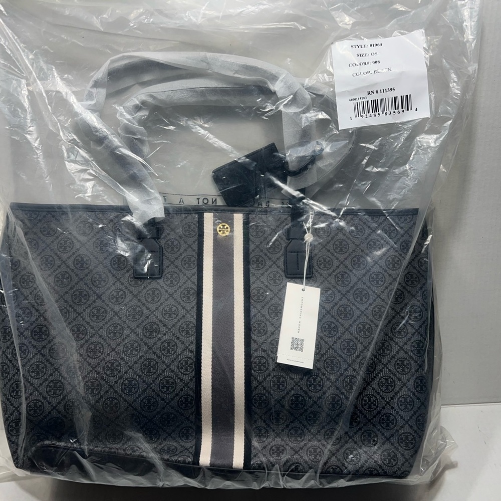 Tory Burch T Monogram Coated Canvas Tote Bag In Black MSRP $328 - Picture 7 of 7